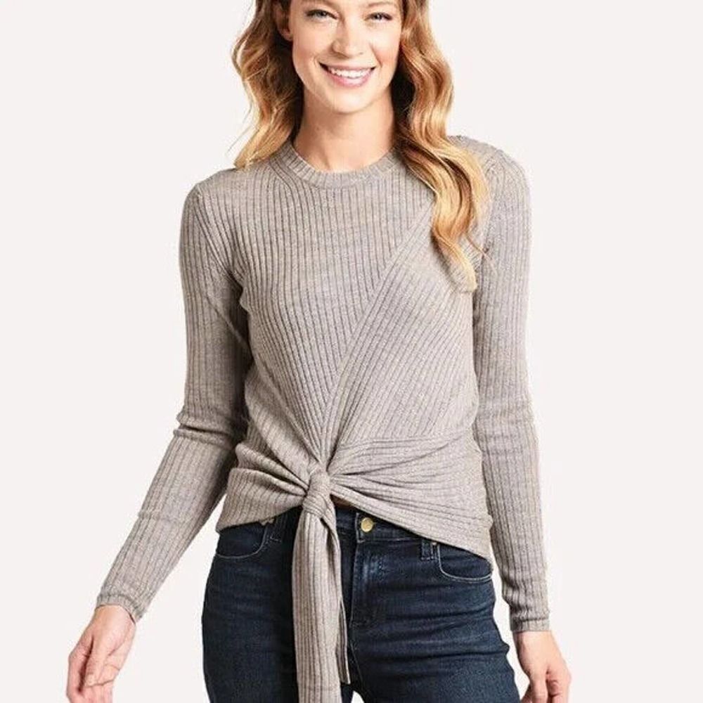 Brochu Walker The Dean Wrap Pullover Rib Knit Wool Stone Brown Sweater